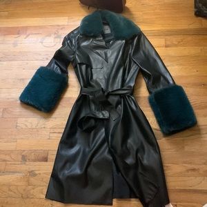 Fur trimmed leather coat